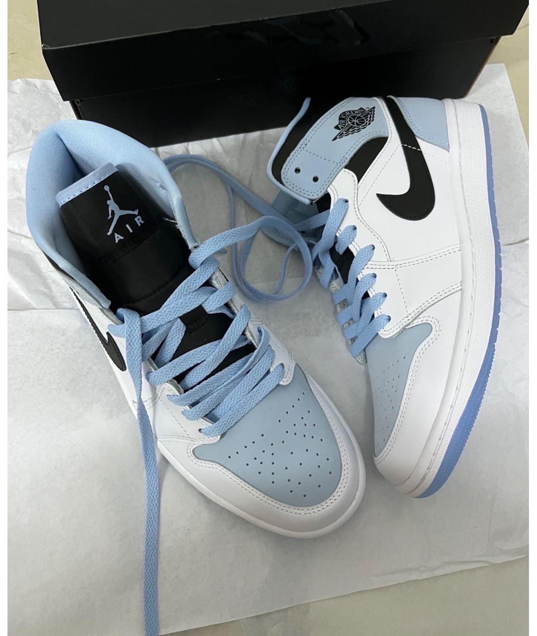 JORDAN Голубые высокие кроссовки / кеды из искусственной кожи, фото 4