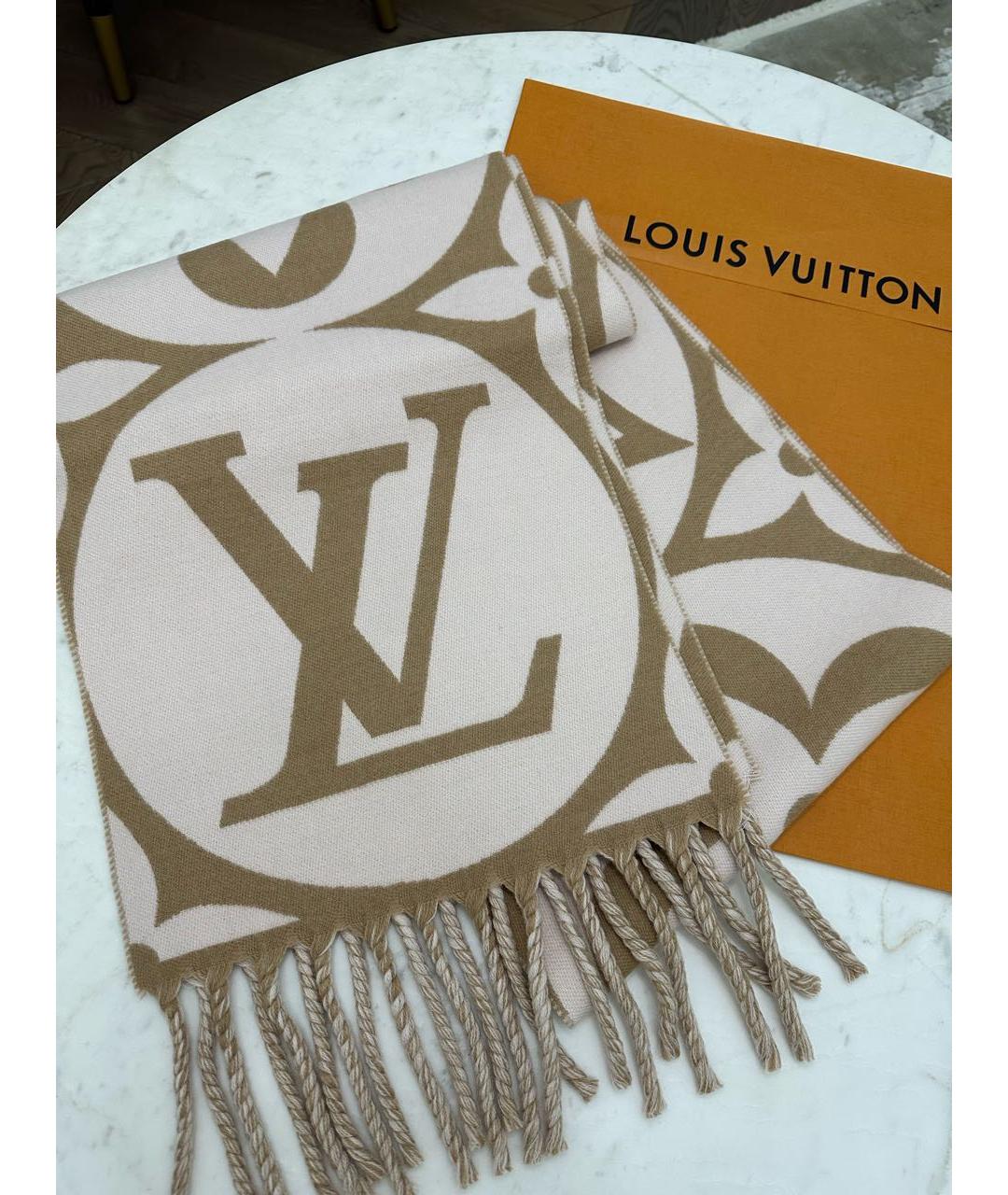 LOUIS VUITTON Бежевый шерстяной шарф, фото 2