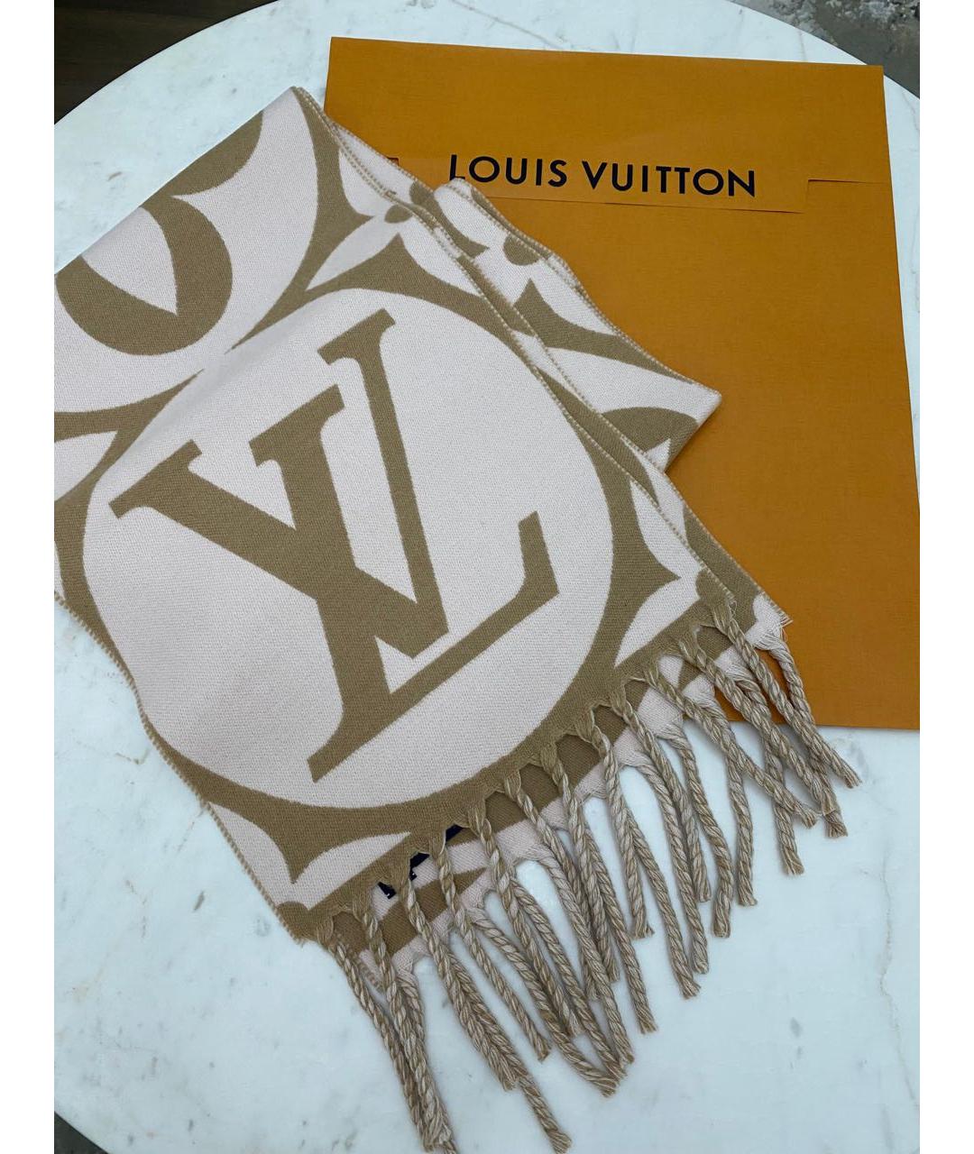 LOUIS VUITTON Бежевый шерстяной шарф, фото 5