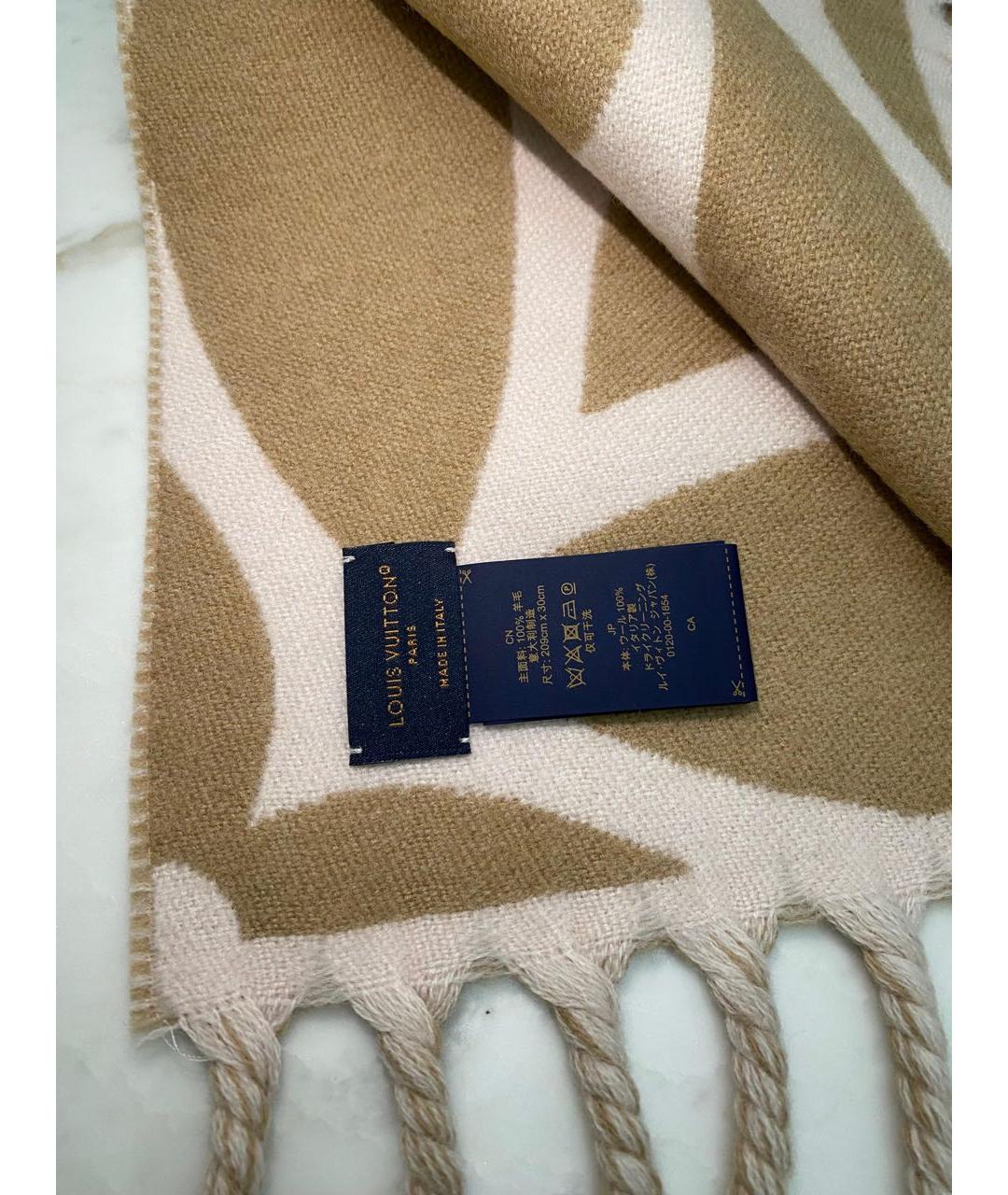 LOUIS VUITTON Бежевый шерстяной шарф, фото 4