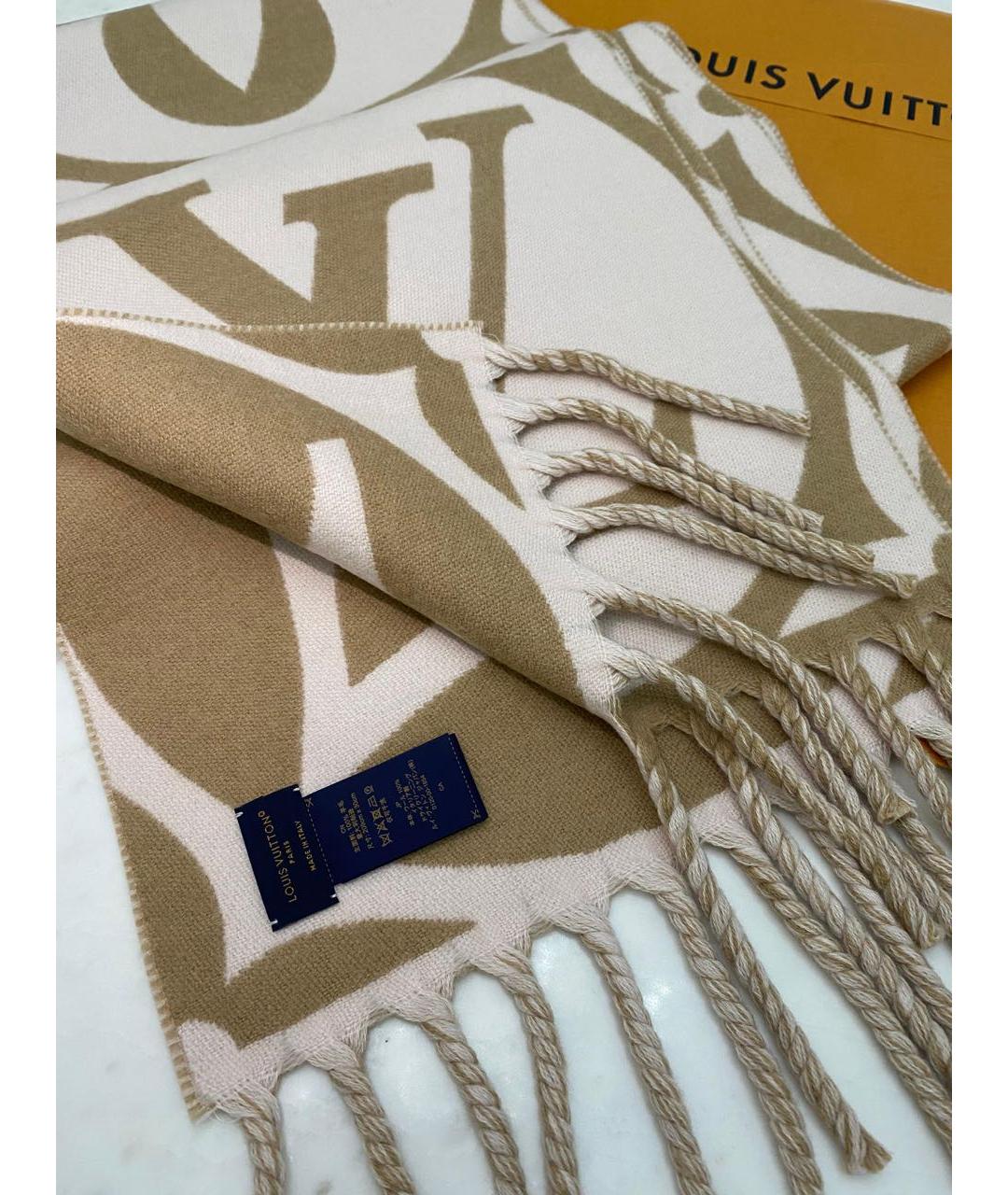 LOUIS VUITTON Бежевый шерстяной шарф, фото 3