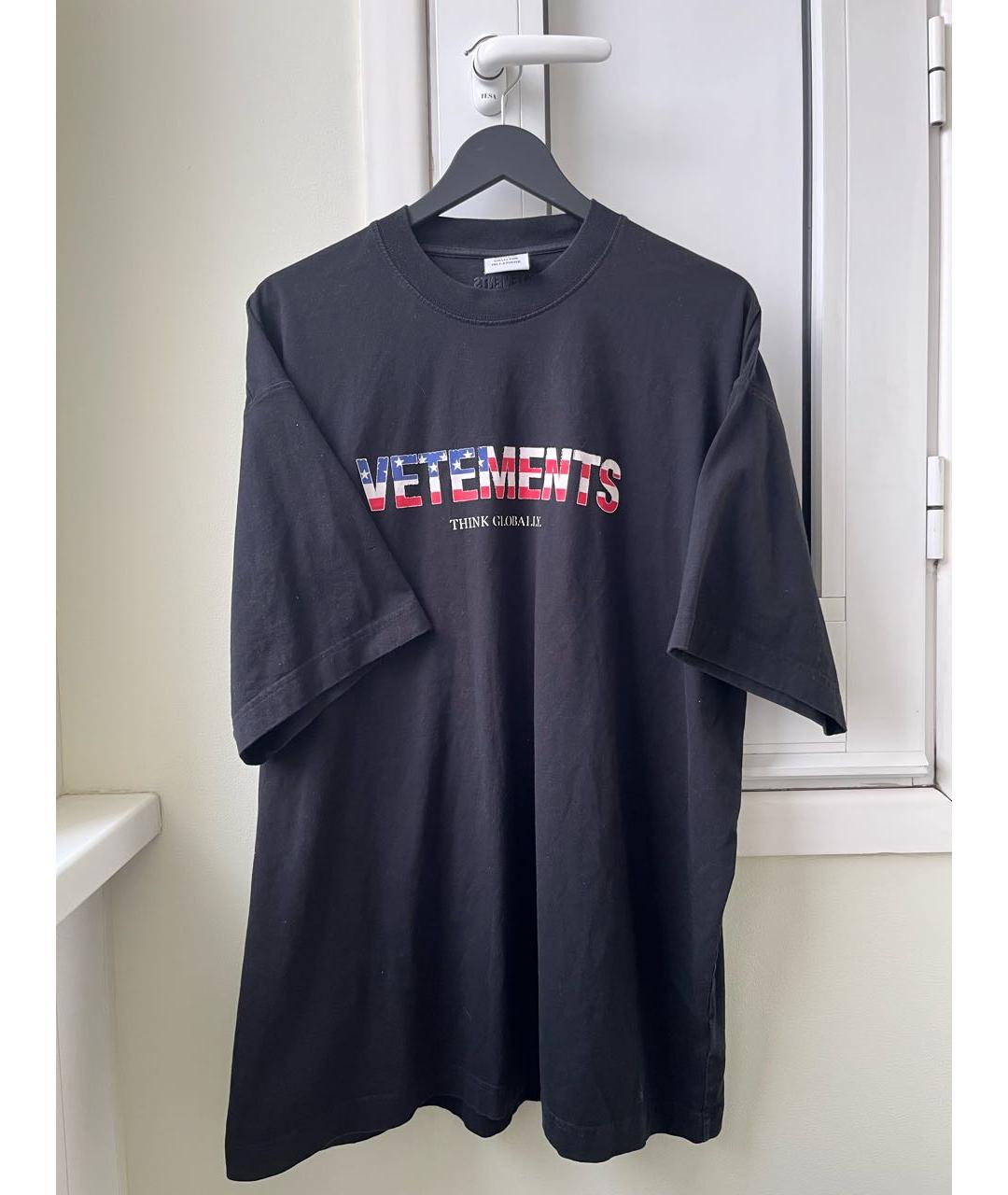 VETEMENTS Черная хлопковая футболка, фото 6