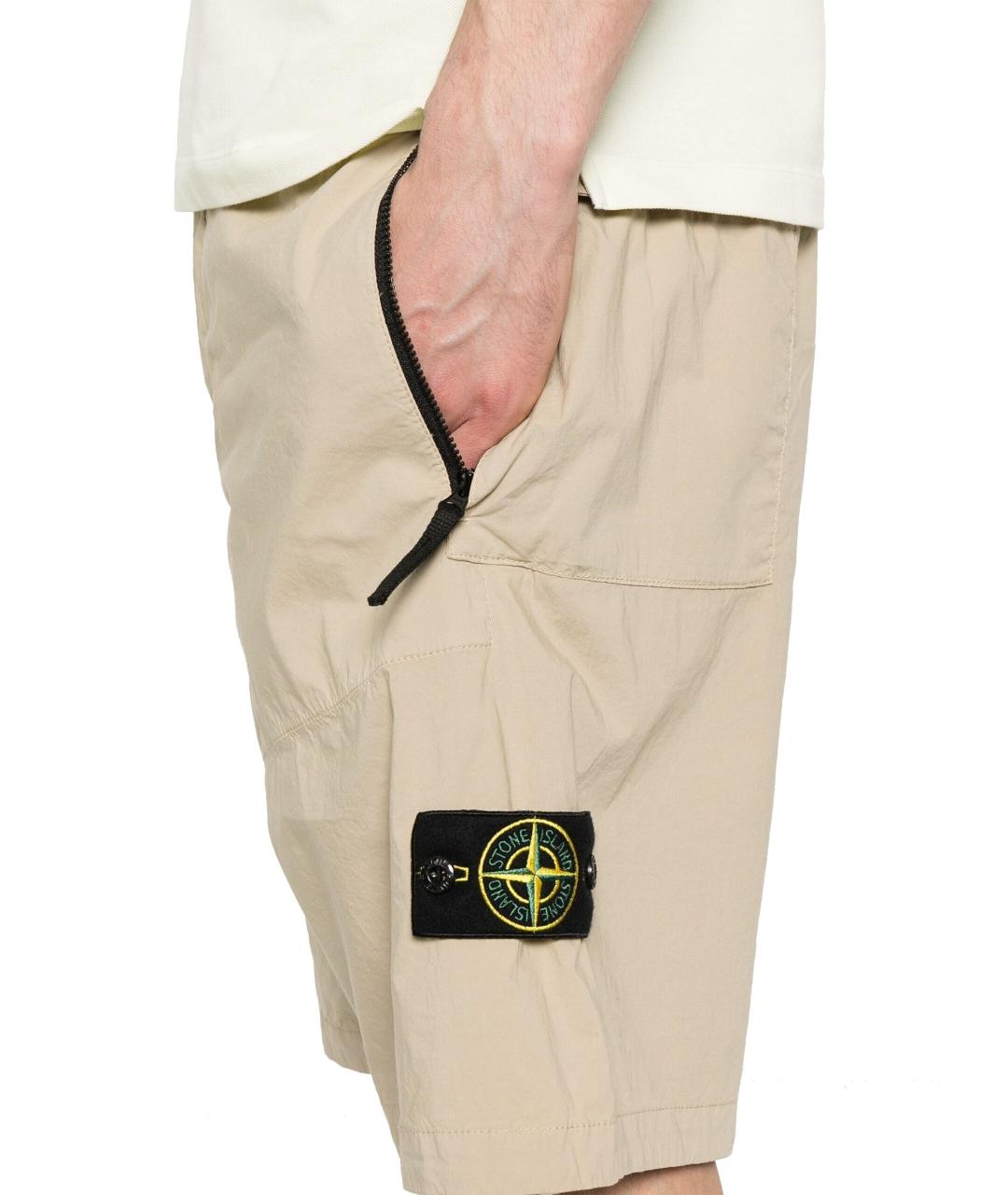 STONE ISLAND Бежевые хлопко-эластановые шорты, фото 3