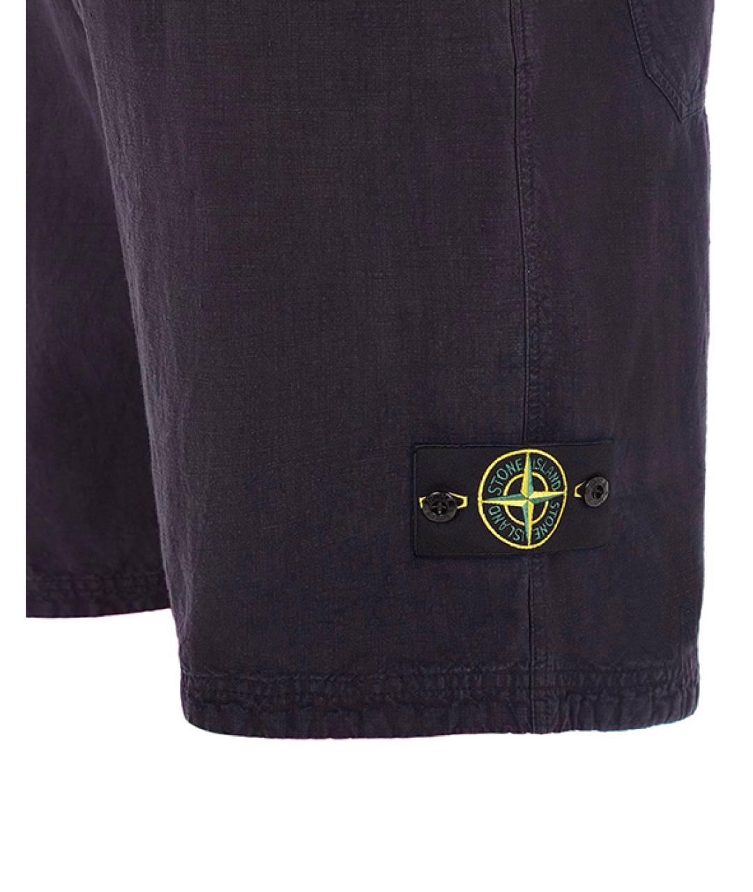 STONE ISLAND Темно-синие льняные шорты, фото 3