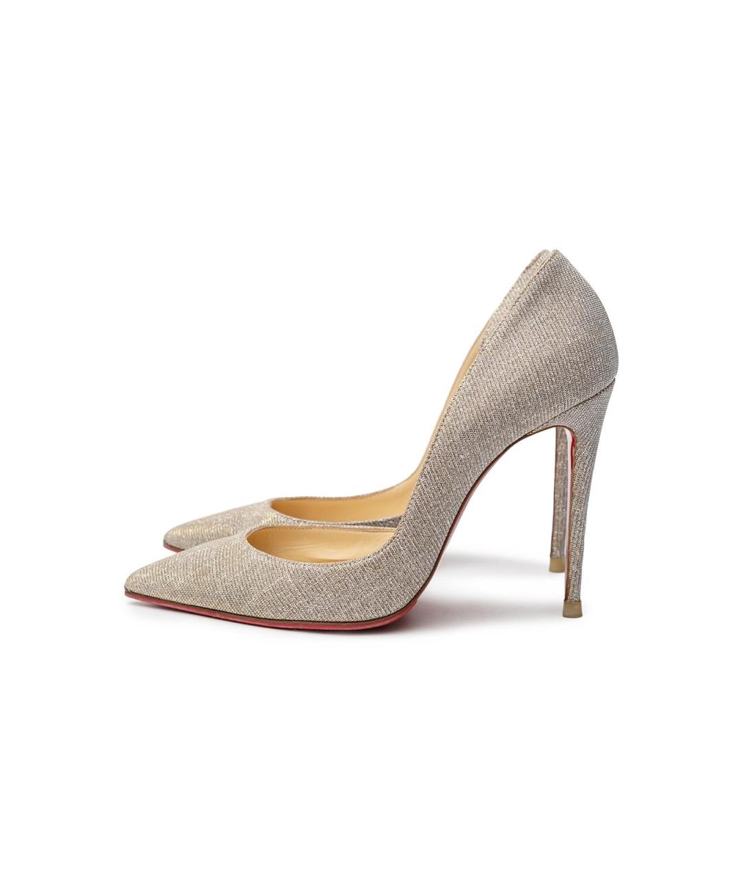 CHRISTIAN LOUBOUTIN Золотые текстильные туфли, фото 5