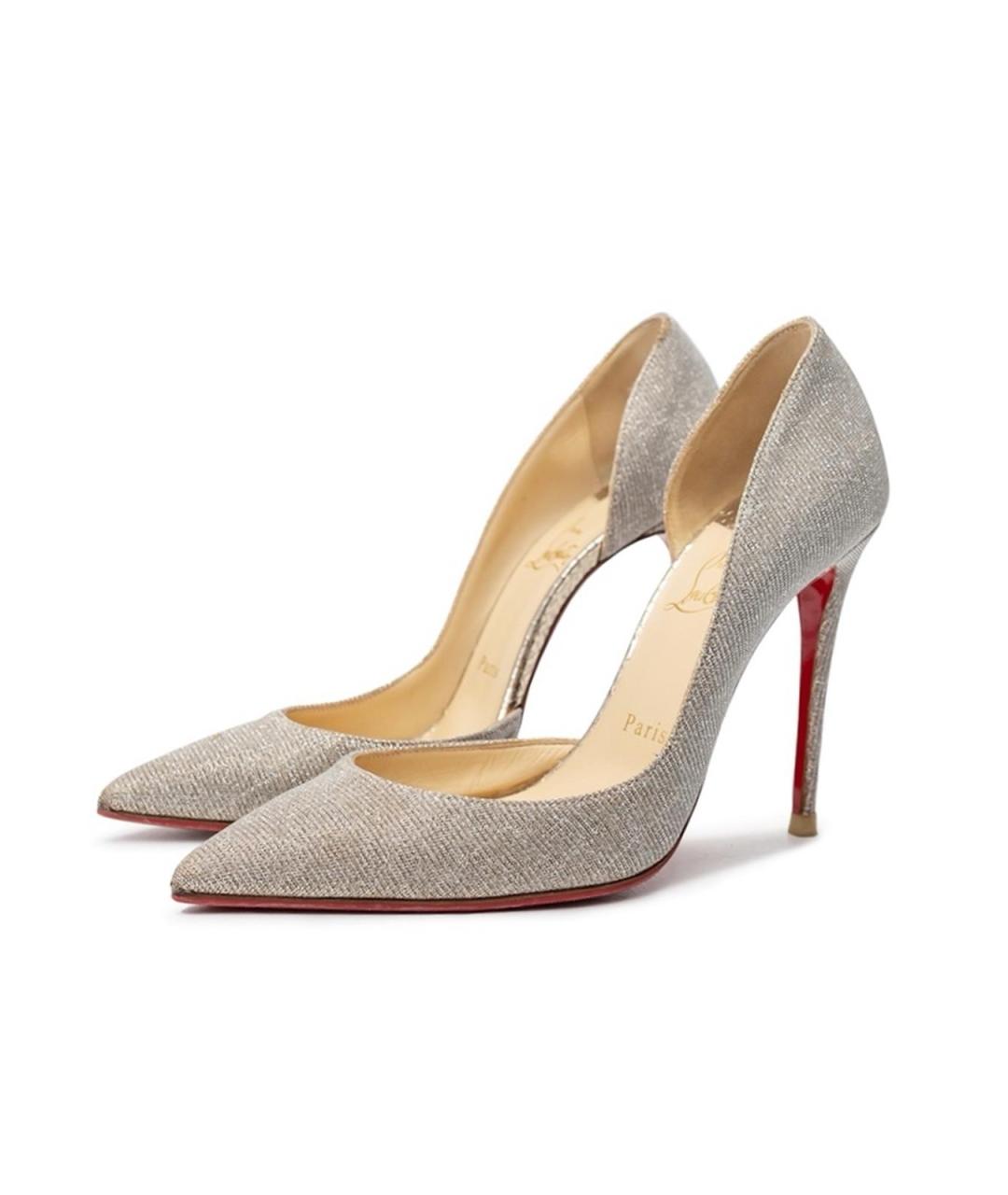 CHRISTIAN LOUBOUTIN Золотые текстильные туфли, фото 2