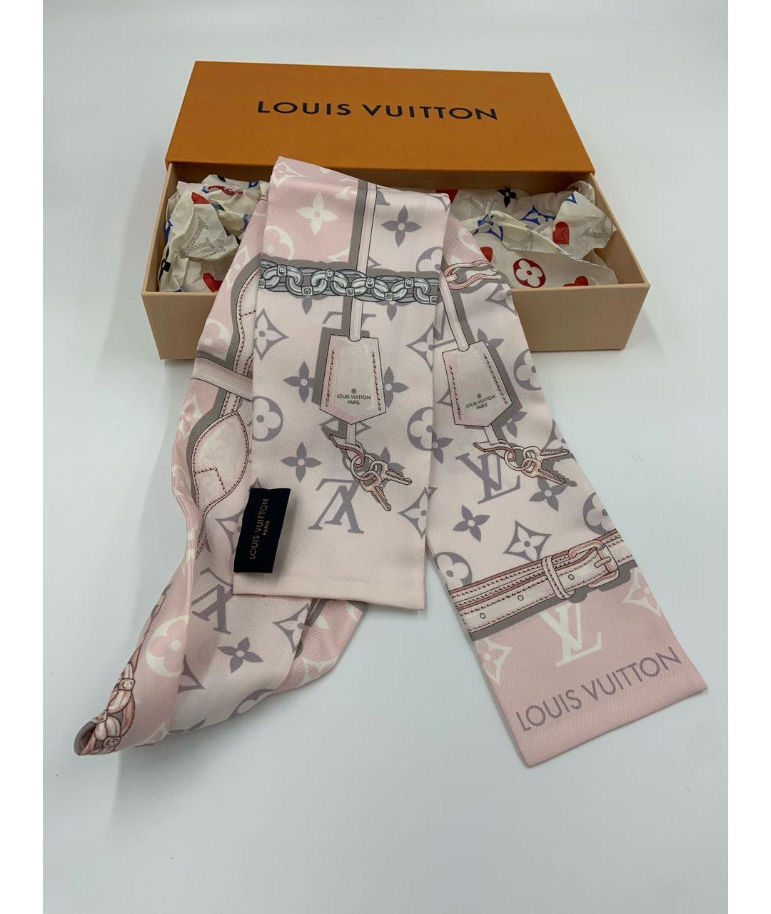 LOUIS VUITTON Розовый шелковый платок, фото 8