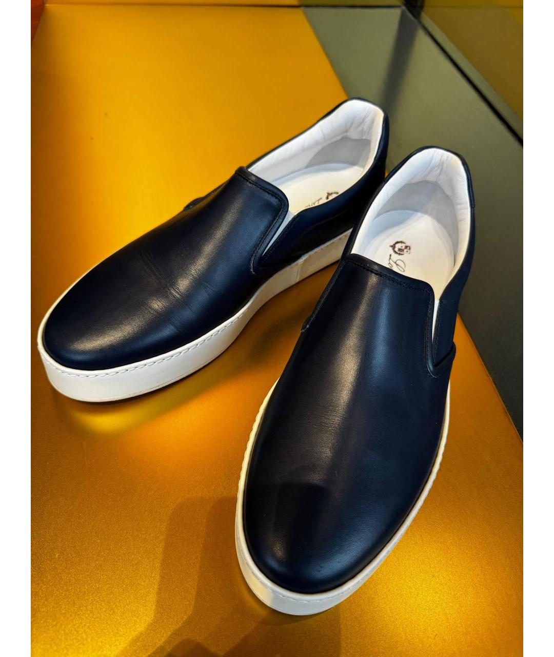 LORO PIANA Темно-синие кожаные лоферы, фото 2