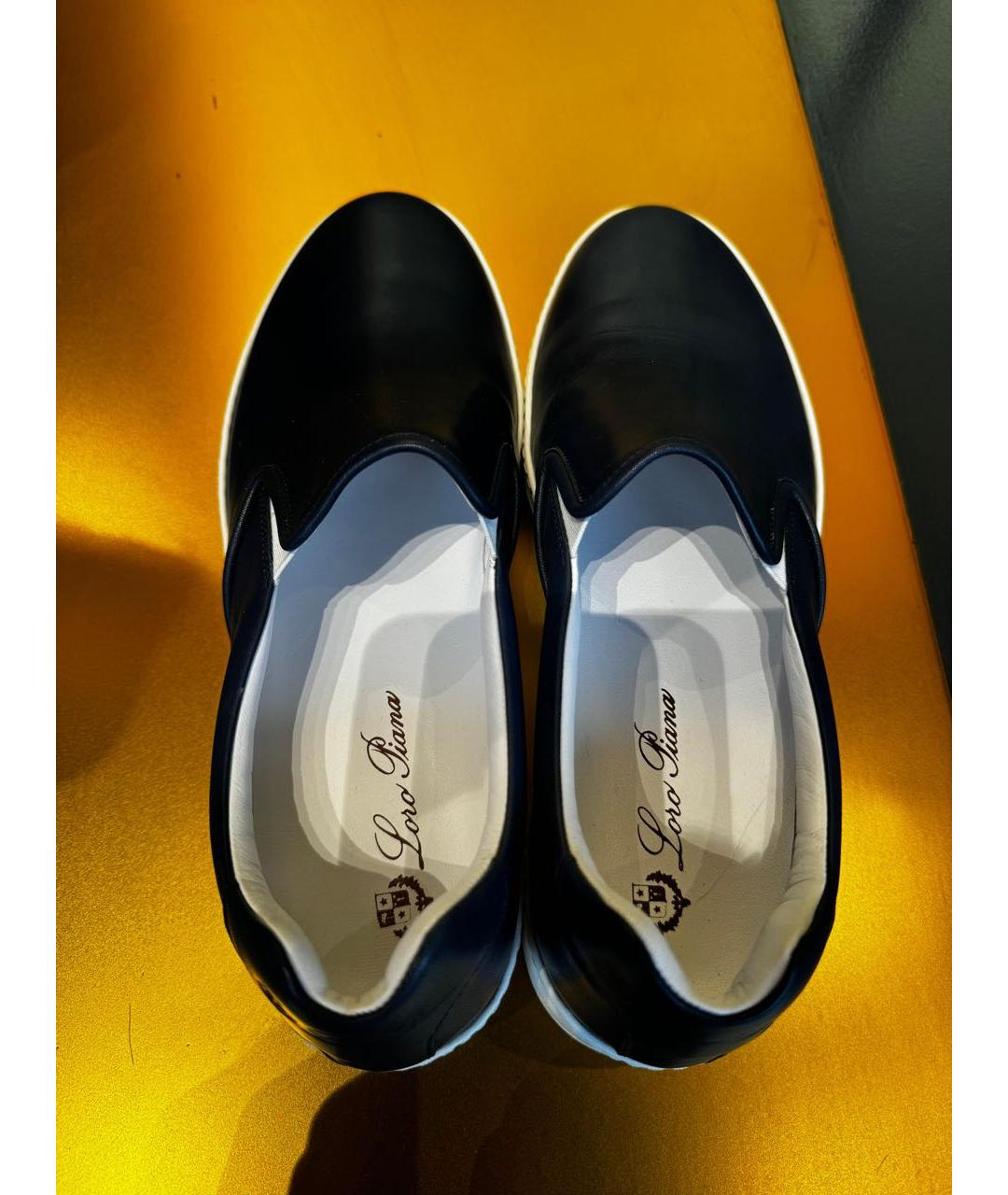 LORO PIANA Темно-синие кожаные лоферы, фото 3