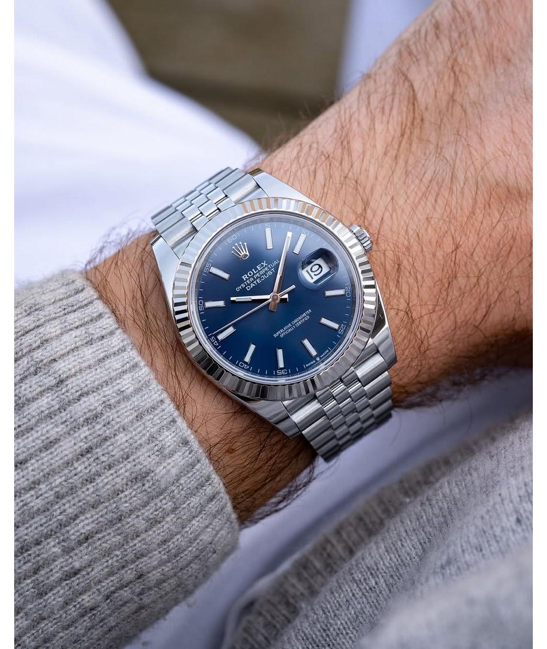 ROLEX Темно-синие часы из белого золота, фото 5