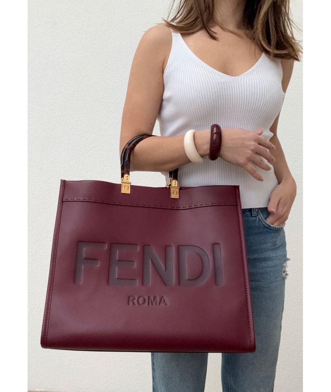 FENDI Бордовая кожаная сумка тоут, фото 5