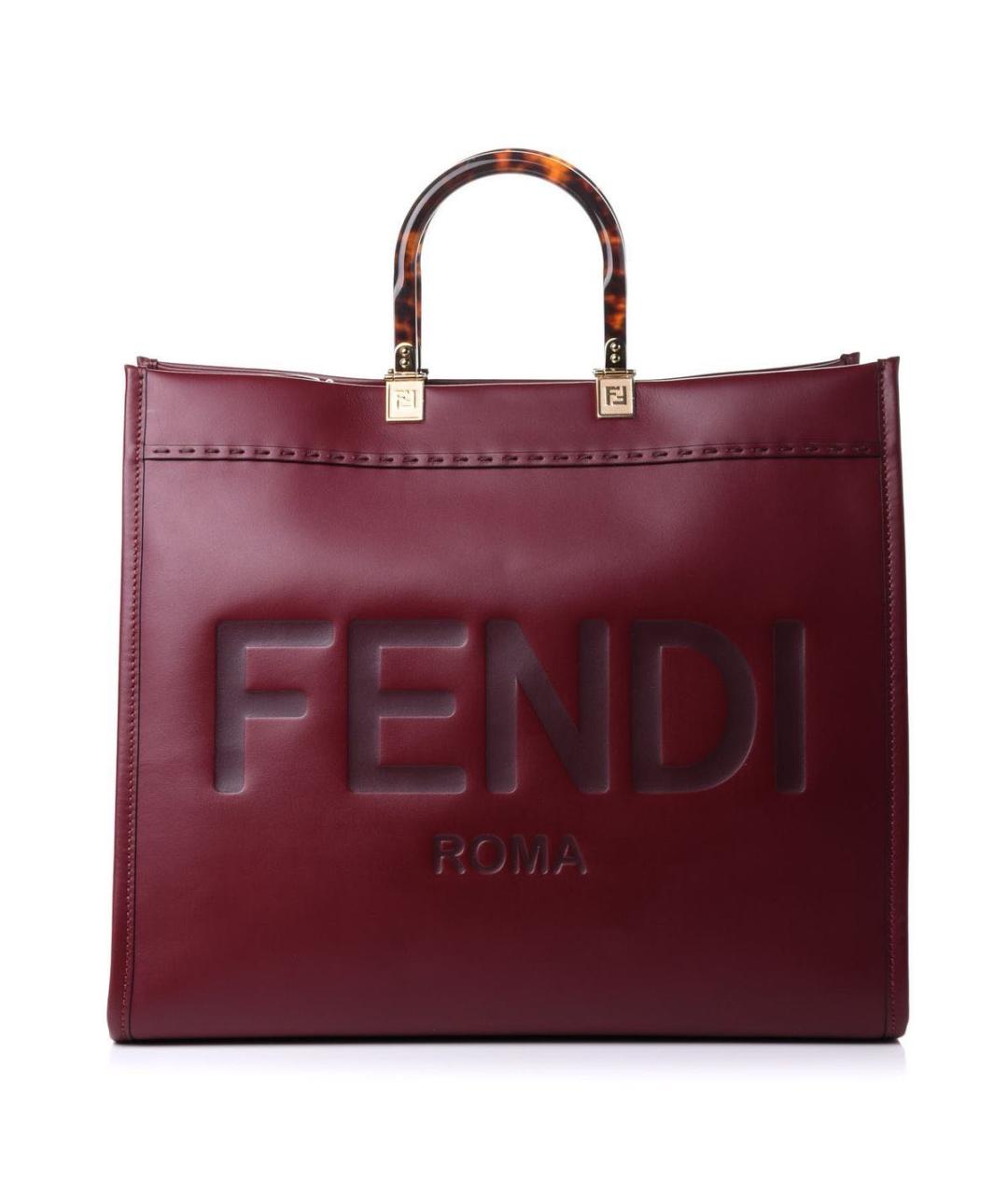 FENDI Бордовая кожаная сумка тоут, фото 1