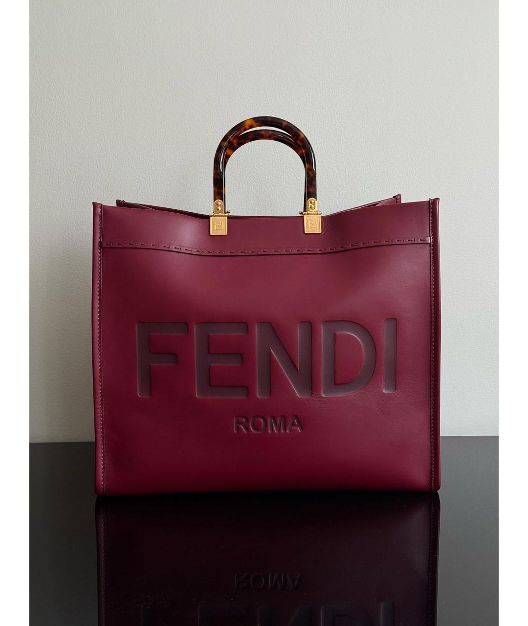 FENDI Бордовая кожаная сумка тоут, фото 2