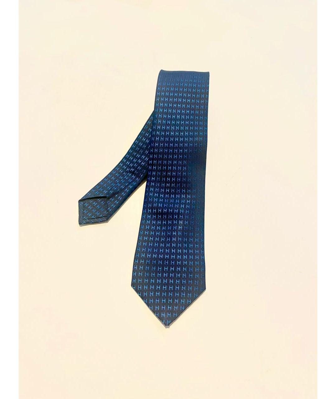 HERMES Темно-синий шелковый галстук, фото 2