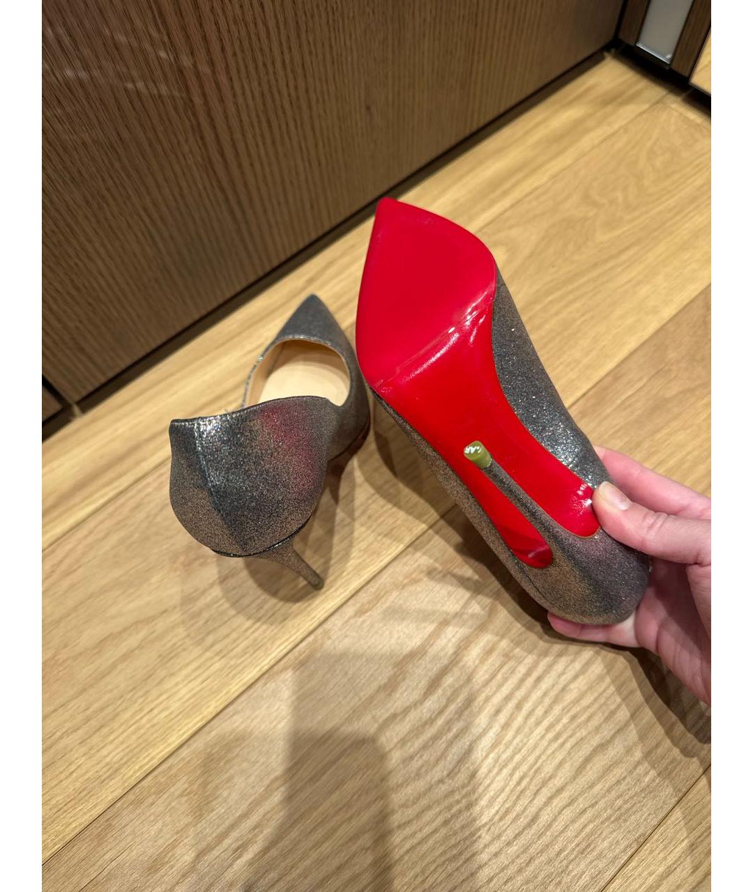 CHRISTIAN LOUBOUTIN Серебряные кожаные туфли, фото 5