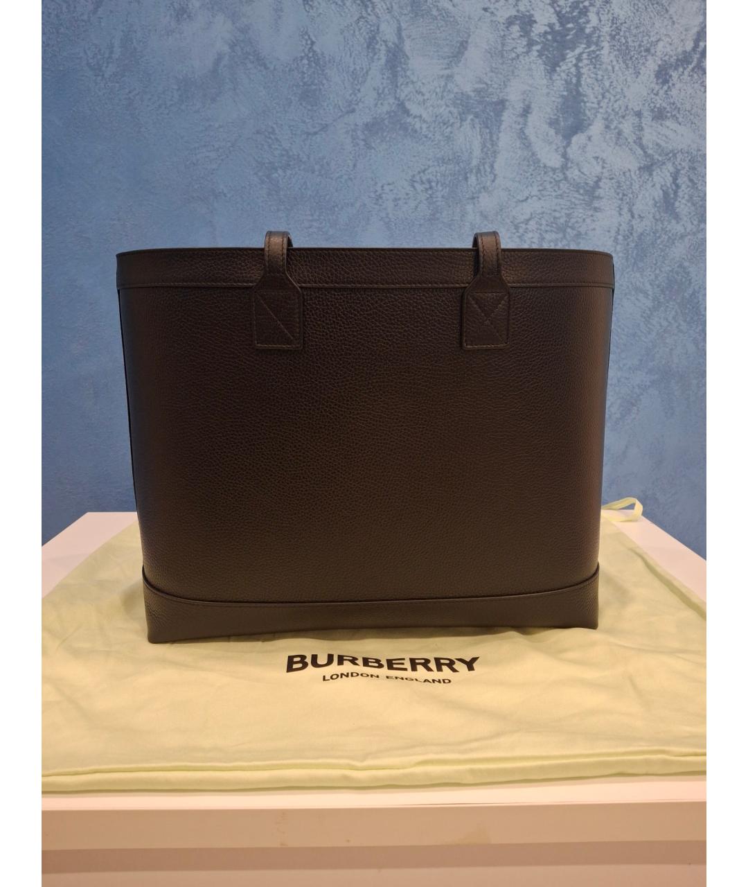 BURBERRY Черная кожаная сумка тоут, фото 3