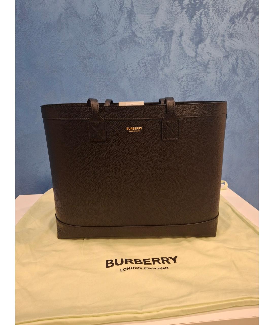 BURBERRY Черная кожаная сумка тоут, фото 8
