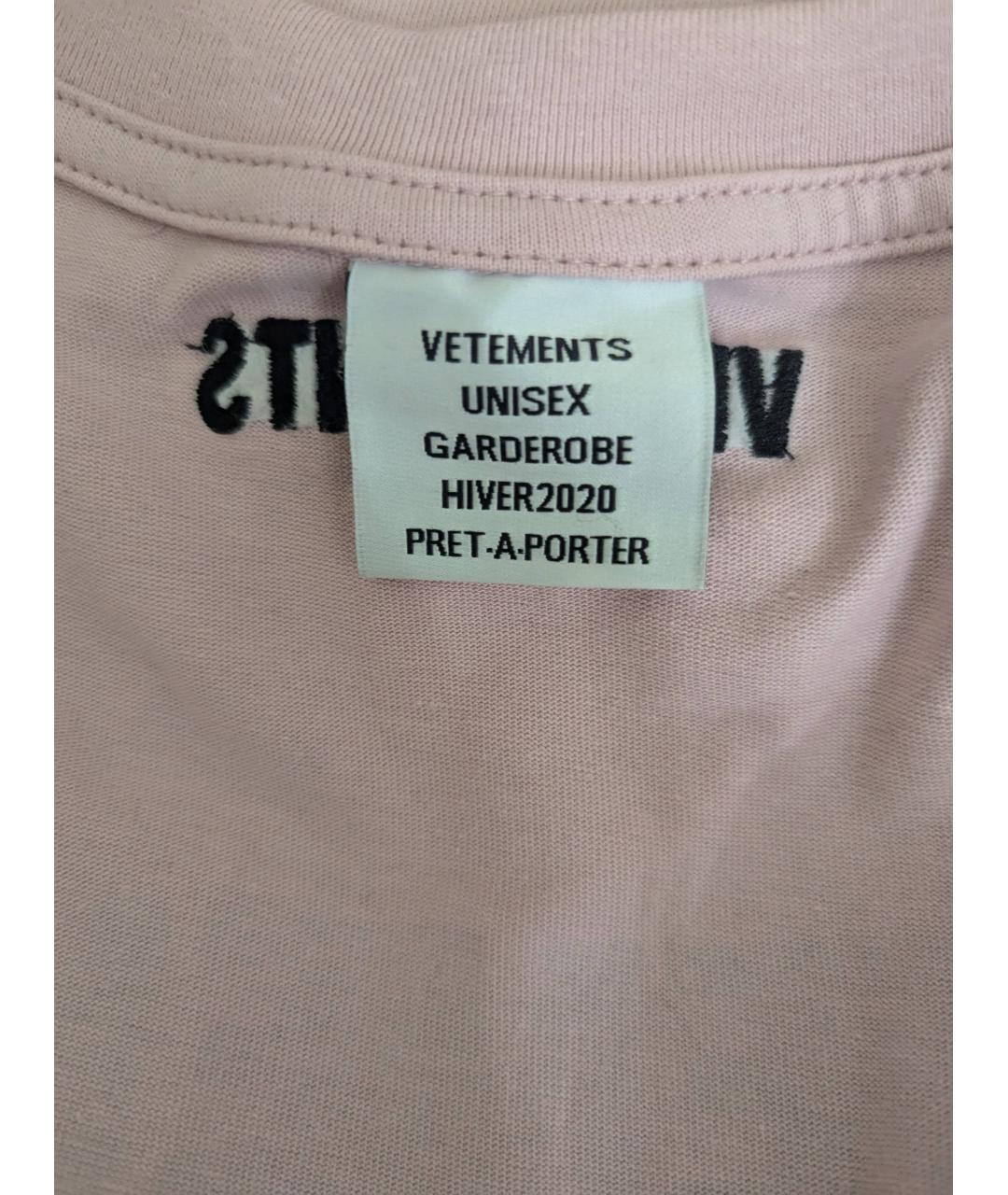 VETEMENTS Розовая хлопковая футболка, фото 3