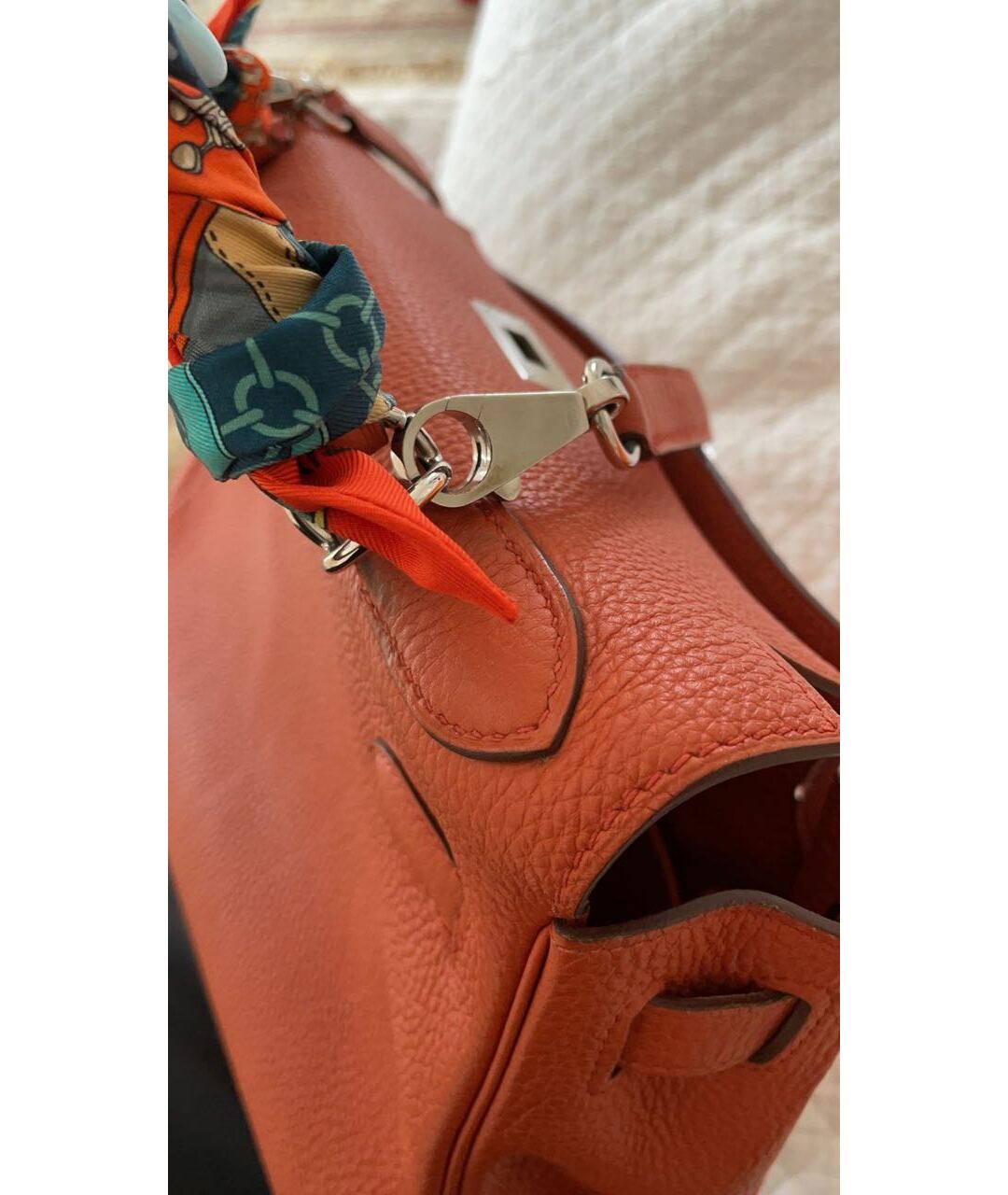 HERMES Оранжевая кожаная сумка тоут, фото 4