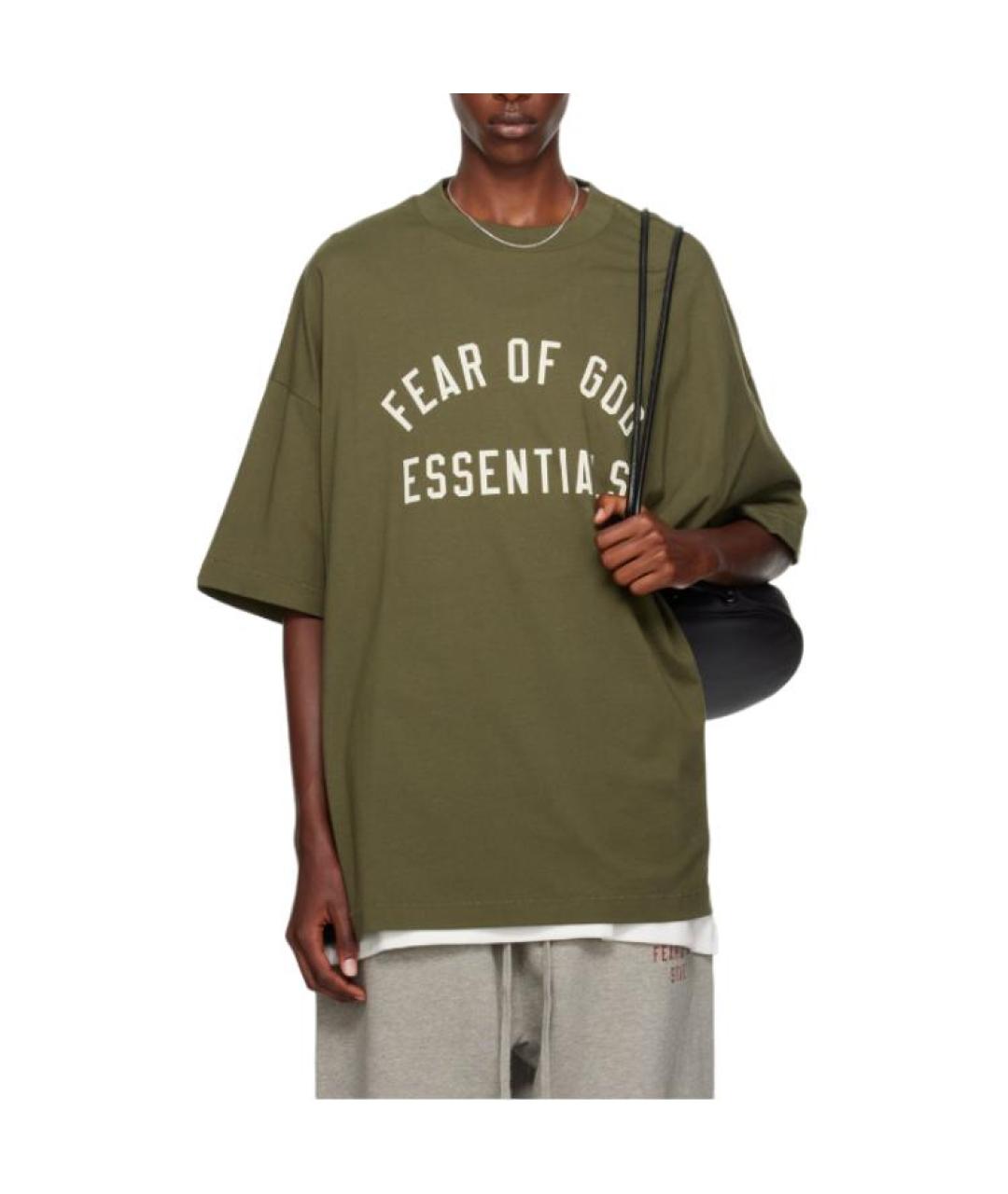 FEAR OF GOD ESSENTIALS Хаки хлопковая футболка, фото 3