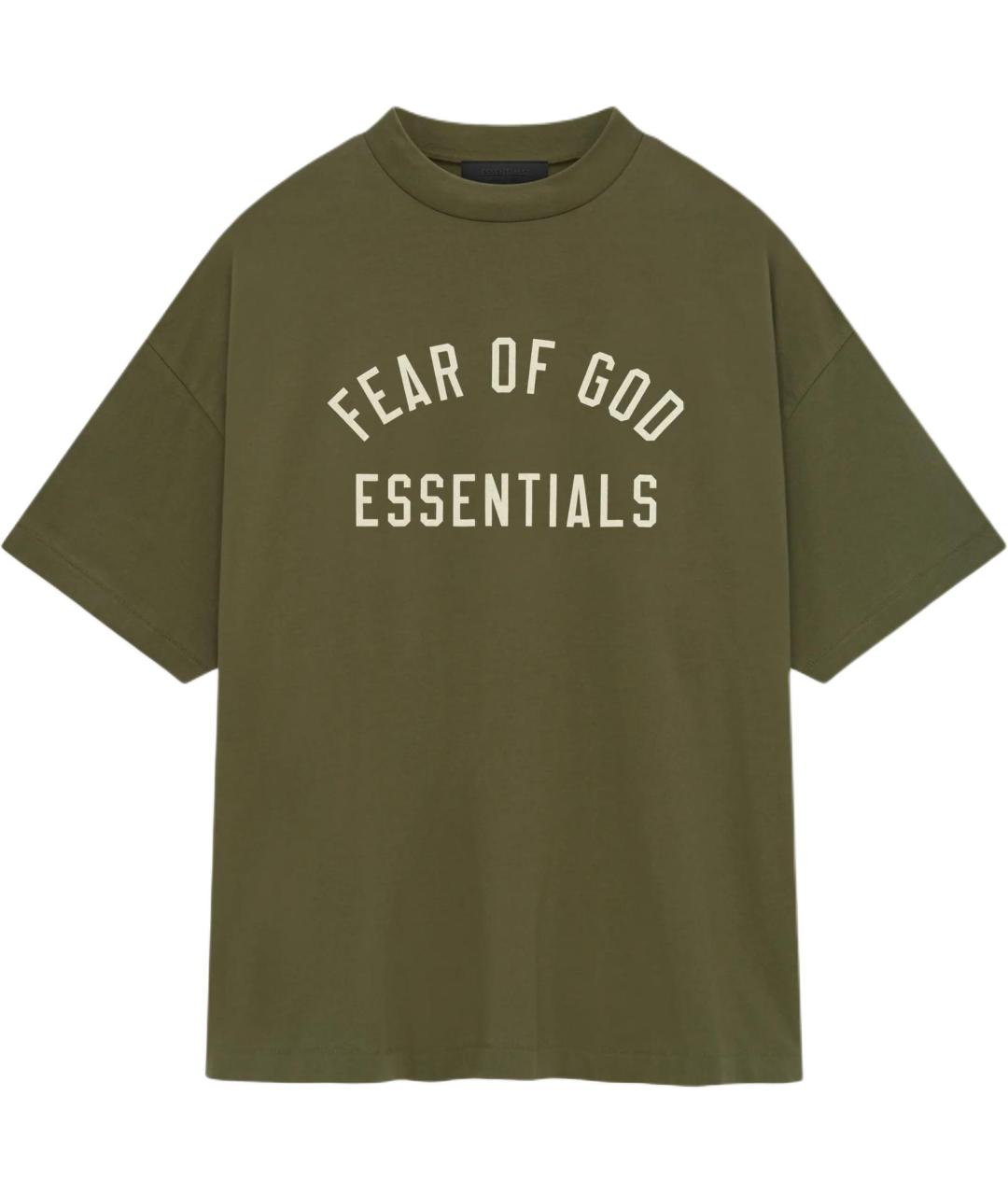 FEAR OF GOD ESSENTIALS Хаки хлопковая футболка, фото 1