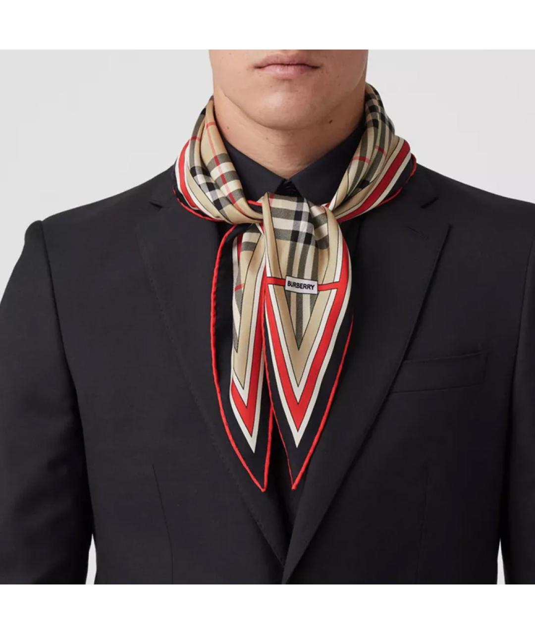 BURBERRY Бежевый шелковый шарф, фото 4