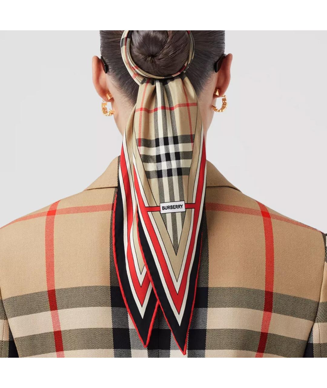 BURBERRY Бежевый шелковый шарф, фото 3