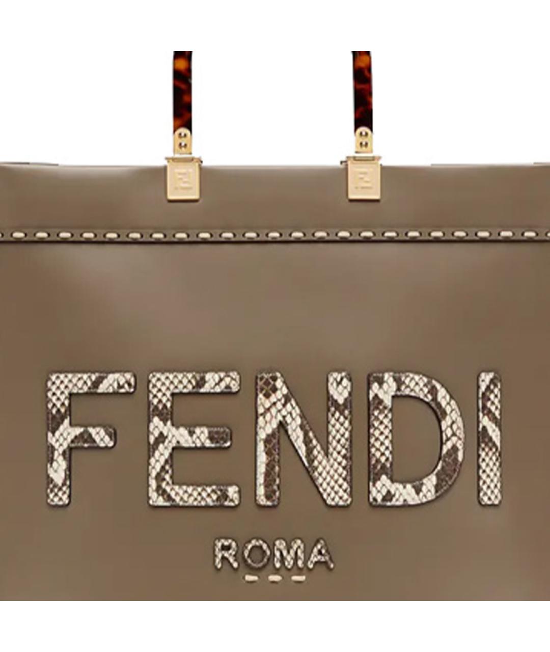 FENDI Серая кожаная сумка тоут, фото 4