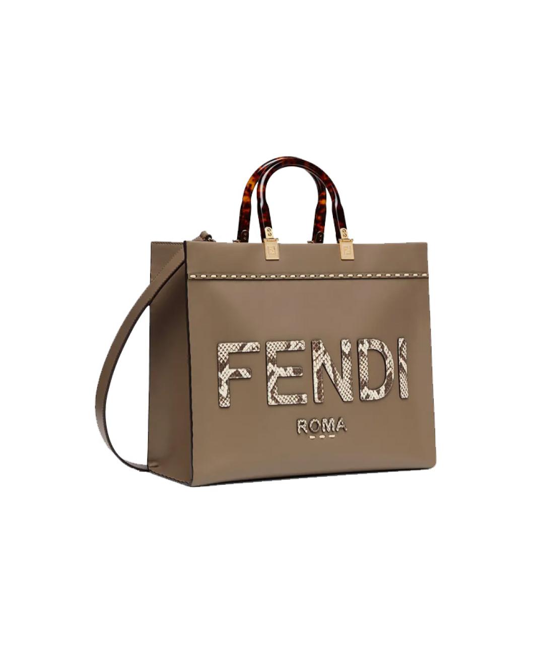 FENDI Серая кожаная сумка тоут, фото 2
