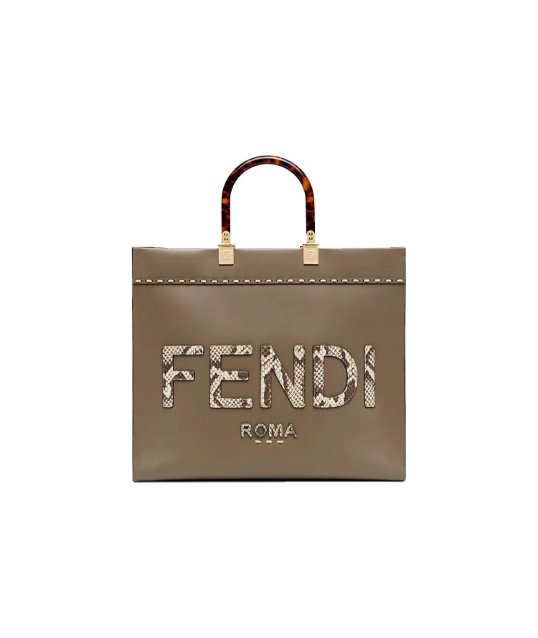 FENDI Серая кожаная сумка тоут, фото 1