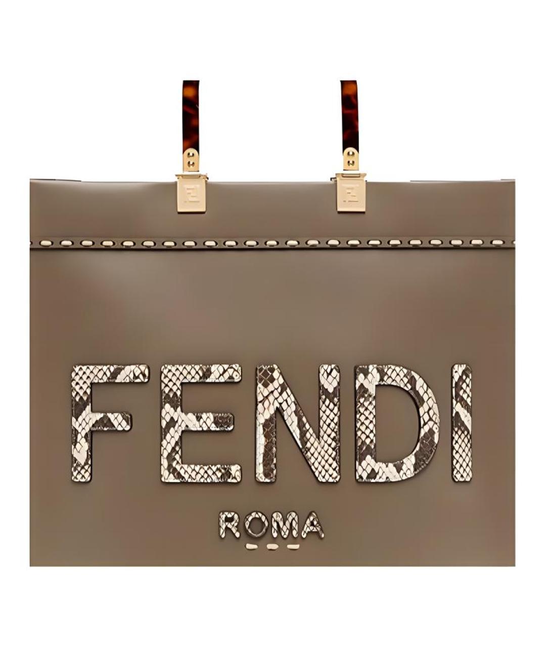FENDI Серая кожаная сумка тоут, фото 6