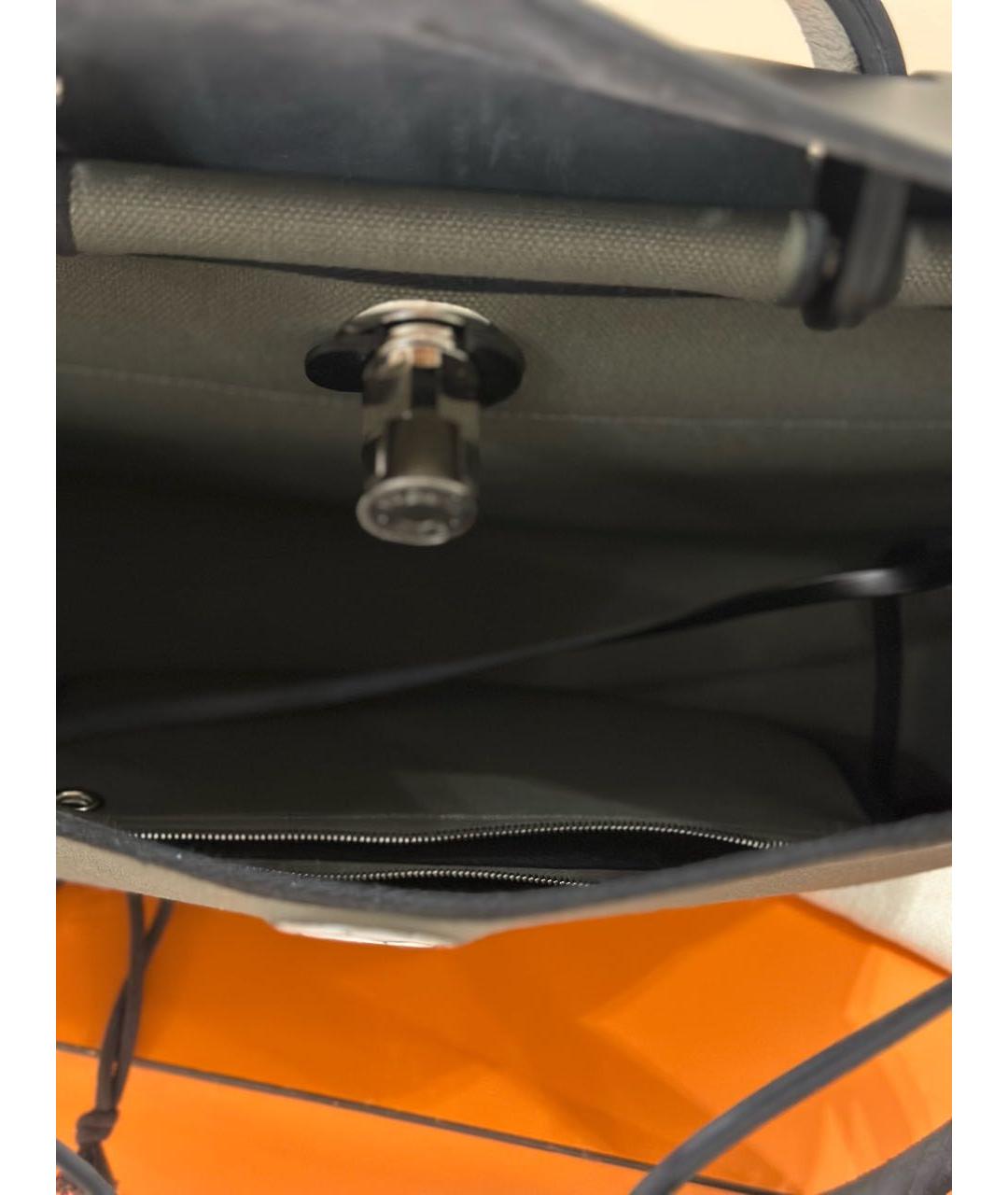 HERMES Хаки тканевая сумка с короткими ручками, фото 4