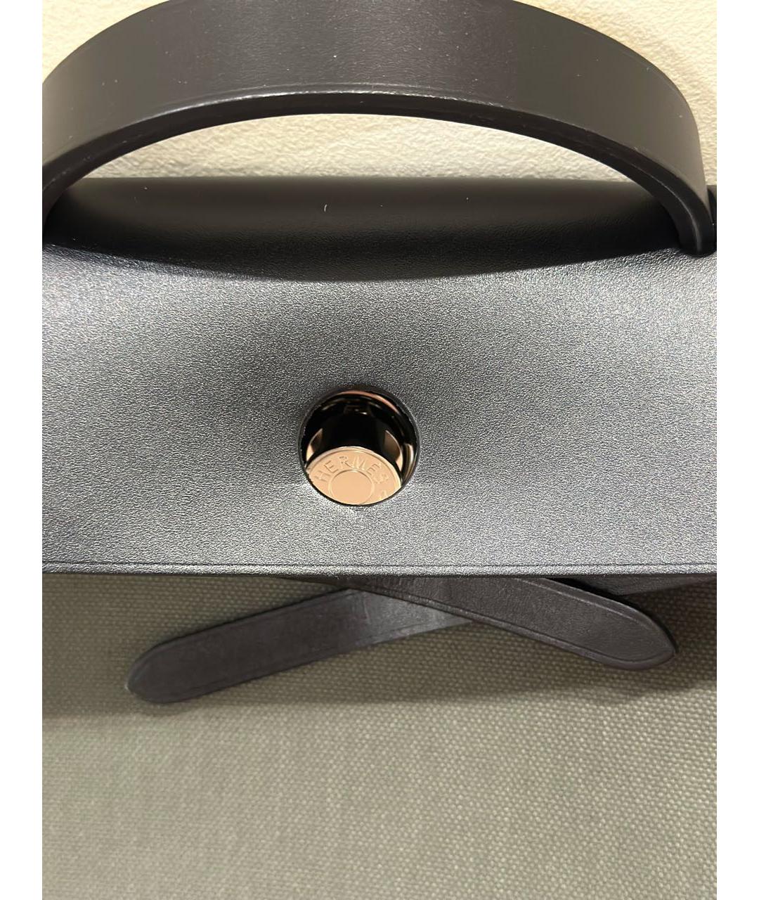 HERMES Хаки тканевая сумка с короткими ручками, фото 7