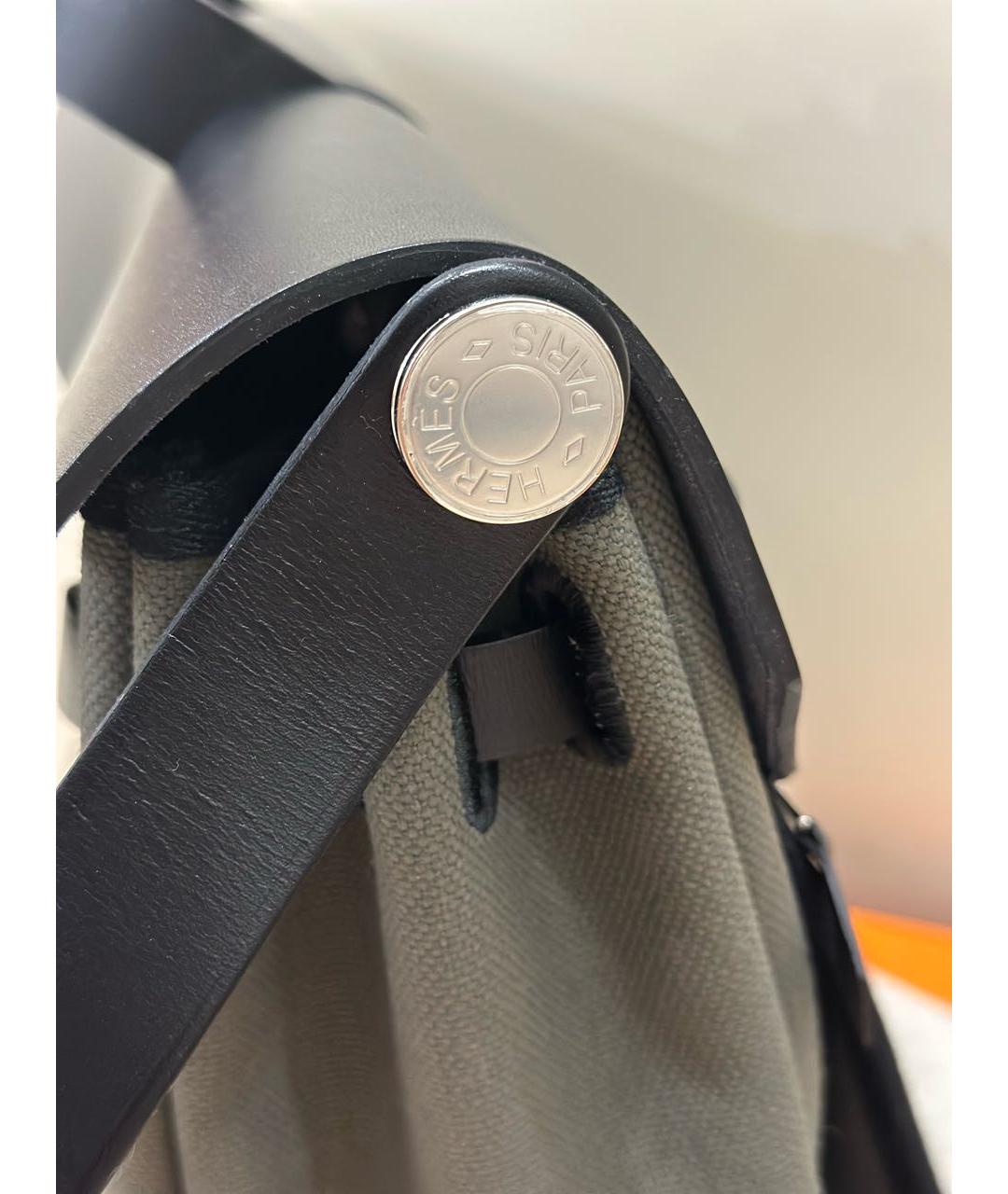 HERMES Хаки тканевая сумка с короткими ручками, фото 5