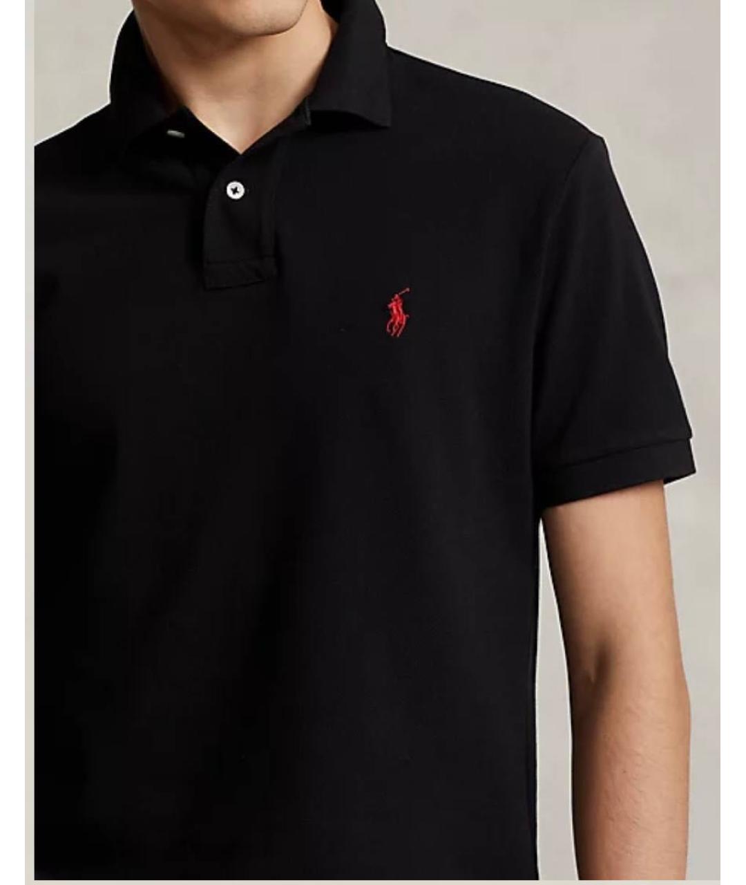 POLO RALPH LAUREN Черное хлопковое поло с коротким рукавом, фото 4