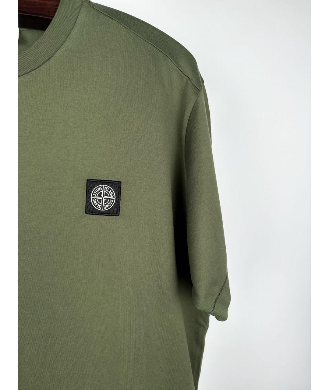 STONE ISLAND Хаки хлопковая футболка, фото 4