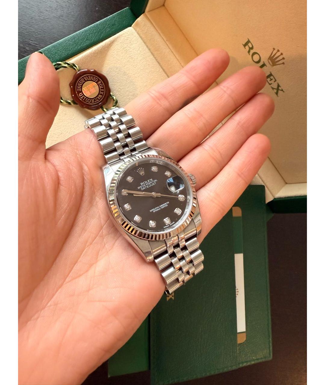 ROLEX Черные часы из белого золота, фото 3