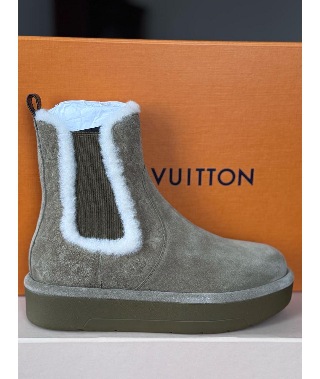 LOUIS VUITTON Хаки замшевые ботинки, фото 5