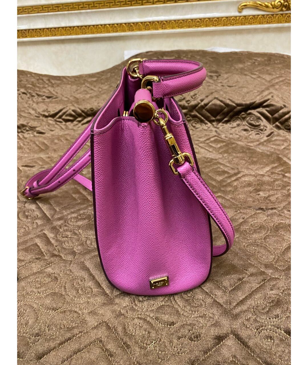 DOLCE&GABBANA Розовая жаккардовая сумка с короткими ручками, фото 8