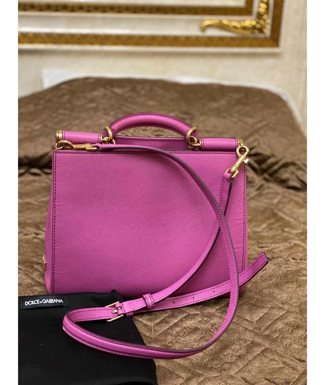 DOLCE&GABBANA Розовая жаккардовая сумка с короткими ручками, фото 9