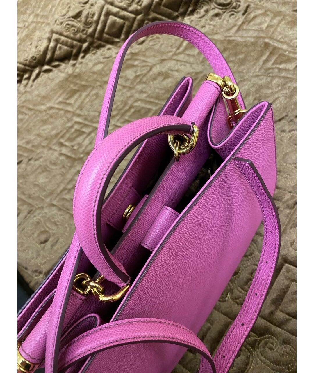 DOLCE&GABBANA Розовая жаккардовая сумка с короткими ручками, фото 5