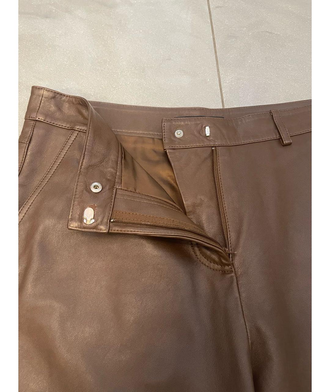 WEEKEND MAX MARA Коричневые кожаные прямые брюки, фото 6