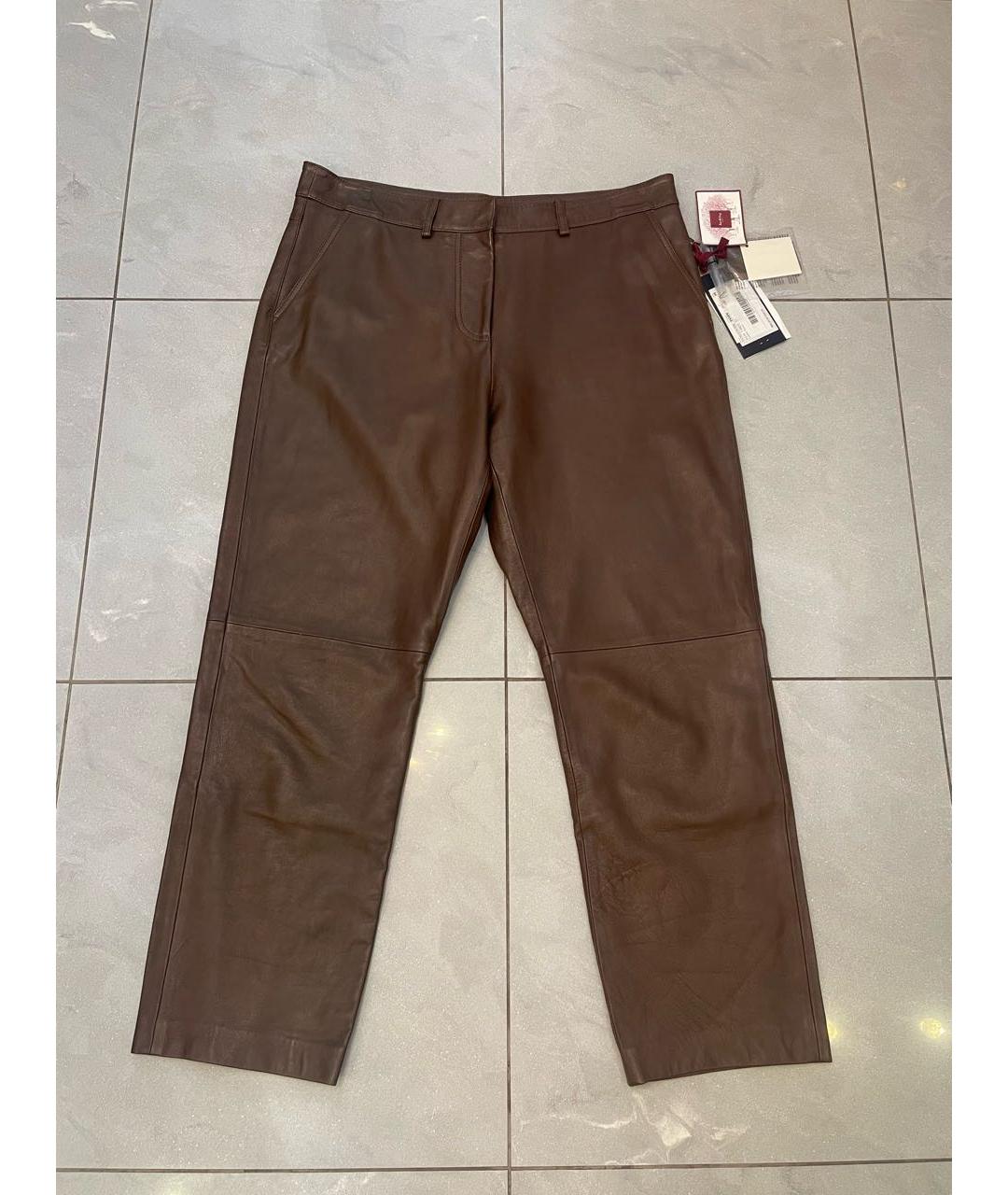 WEEKEND MAX MARA Коричневые кожаные прямые брюки, фото 9