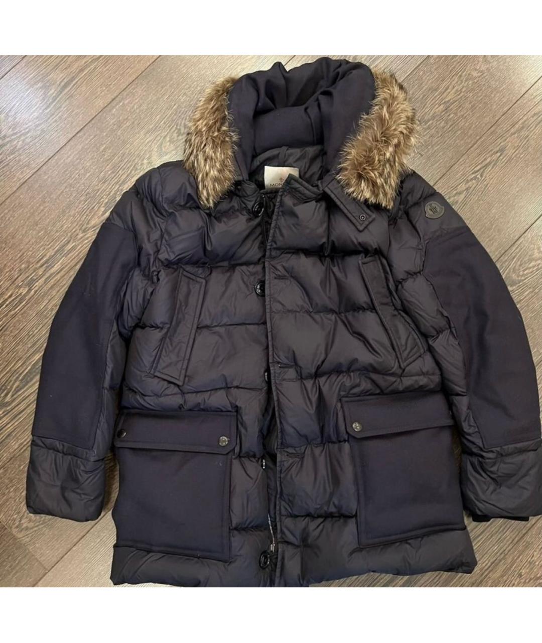 MONCLER Темно-синяя полиэстеровая куртка, фото 4