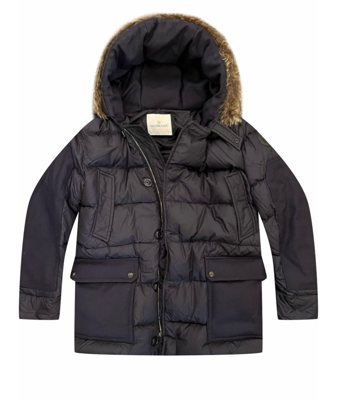 MONCLER Темно-синяя полиэстеровая куртка, фото 1