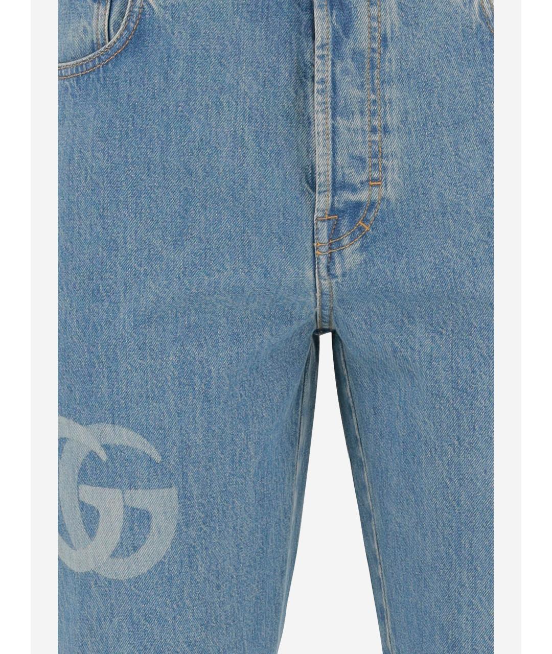 GUCCI Голубые хлопковые повседневные брюки, фото 3