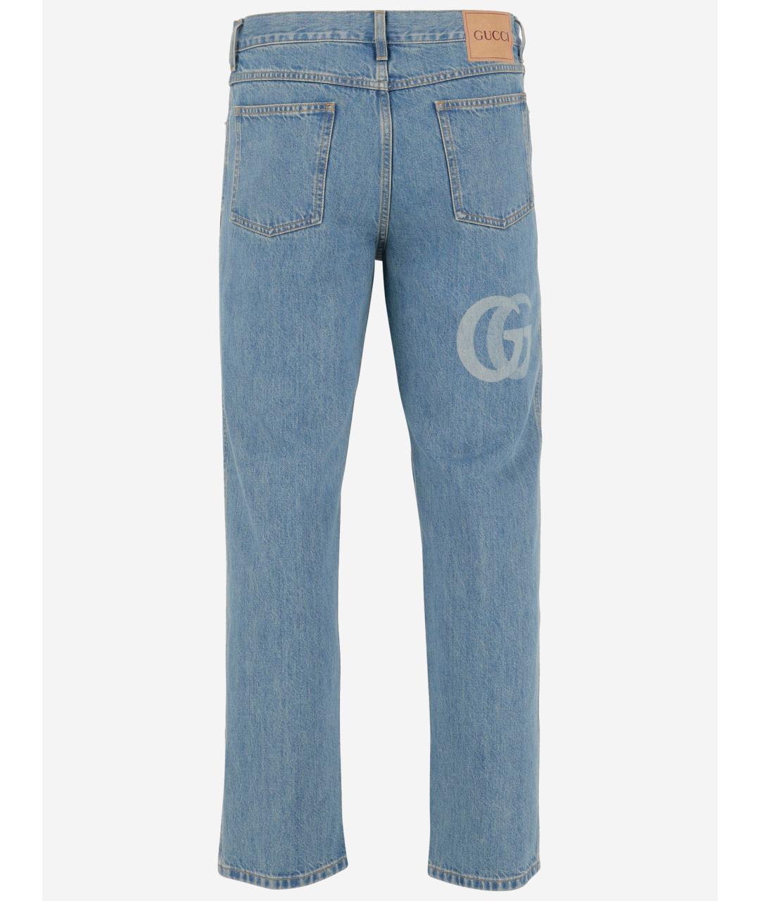 GUCCI Голубые хлопковые повседневные брюки, фото 2