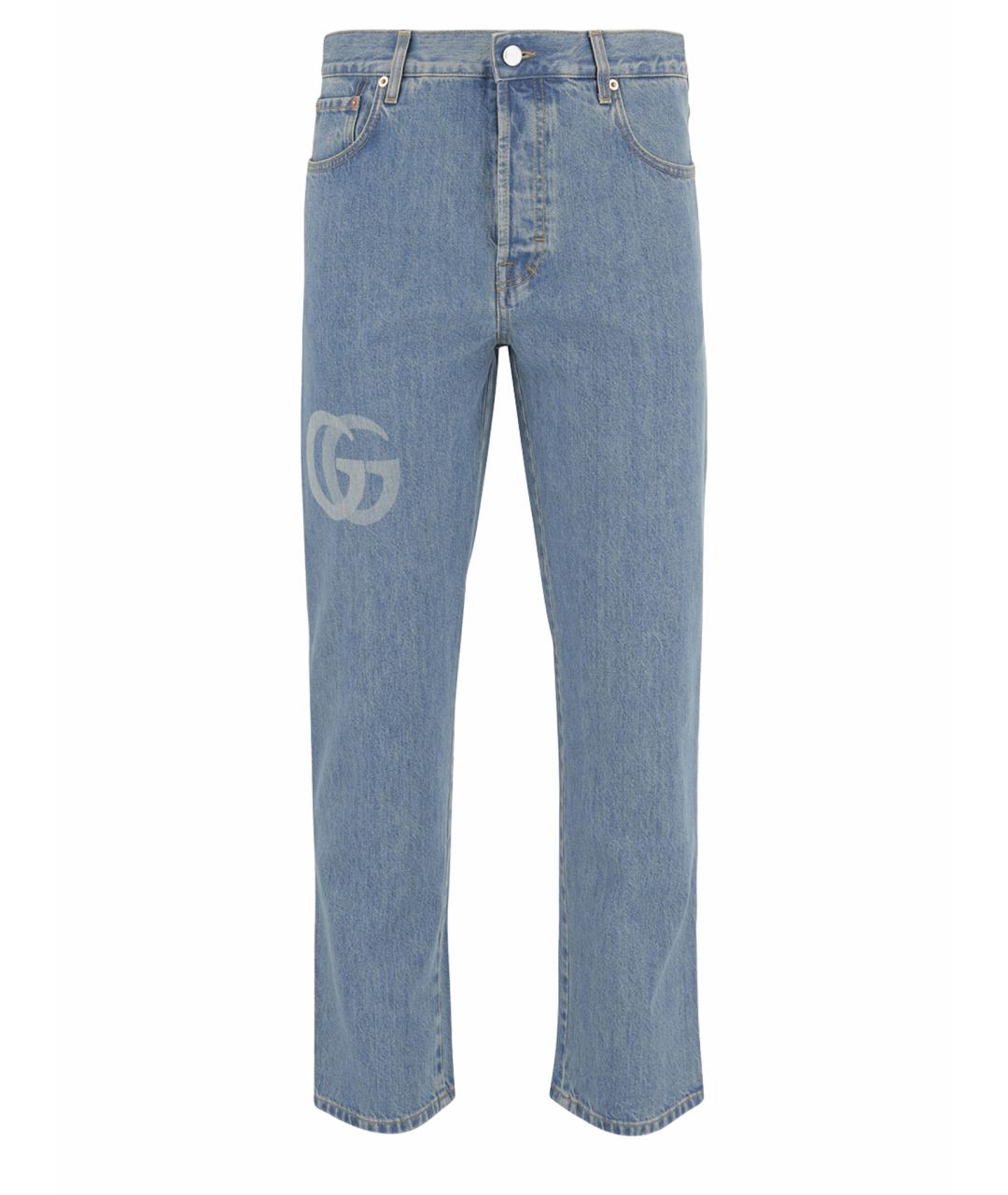 GUCCI Голубые хлопковые повседневные брюки, фото 1