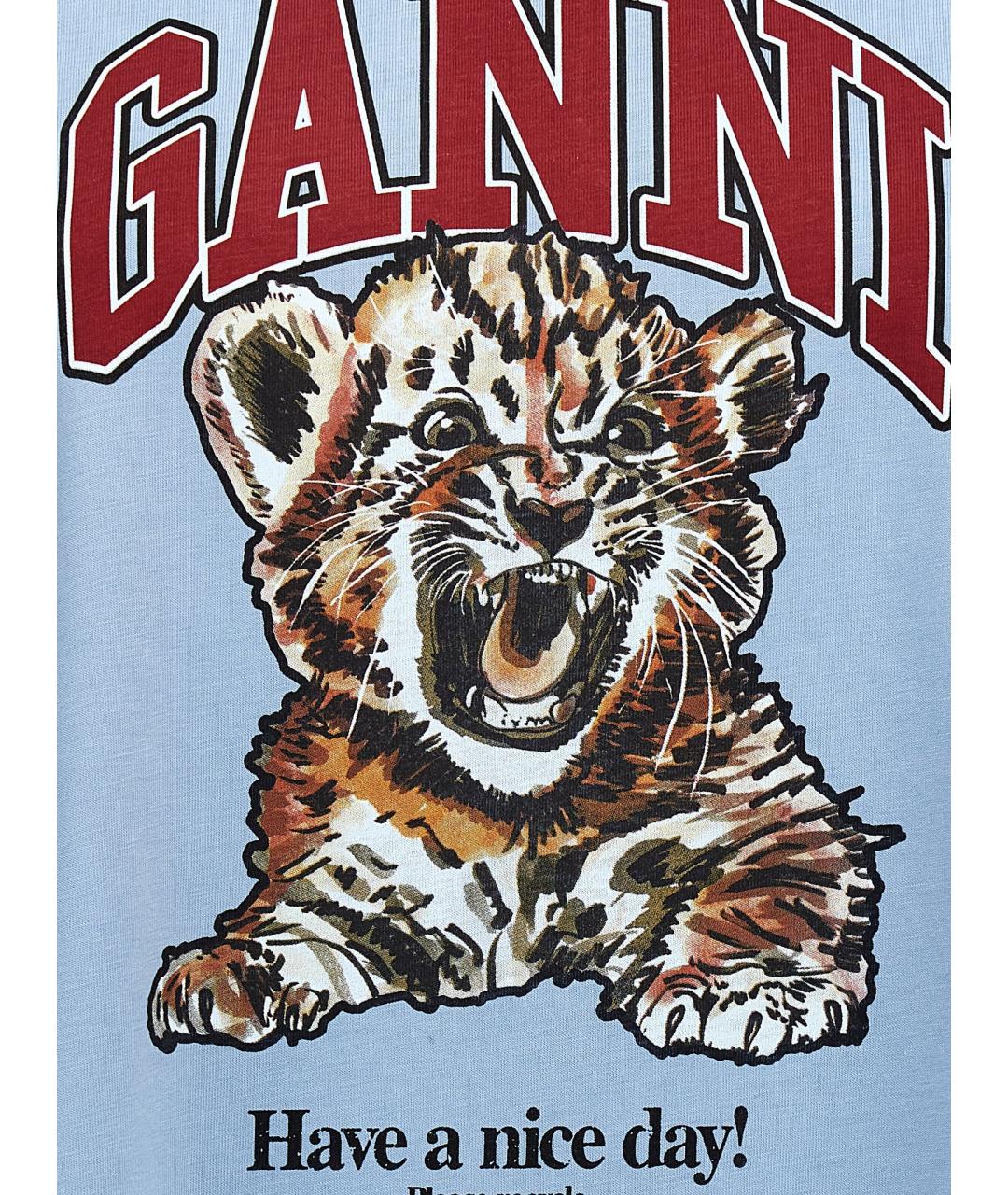 GANNI Голубая хлопковая футболка, фото 4