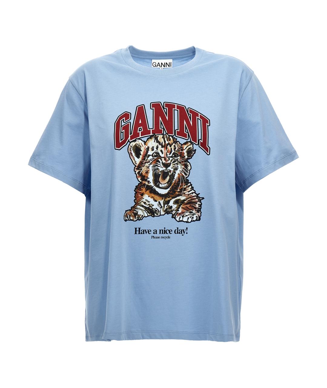 GANNI Голубая хлопковая футболка, фото 1